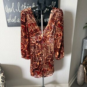 Farm Rio by Anthropologie Long-Sleeve Printed Romper NWT